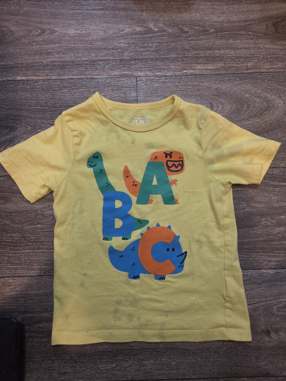 The Children's Place Yellow Tee with Blue & Orange ABC Dinosaur Print